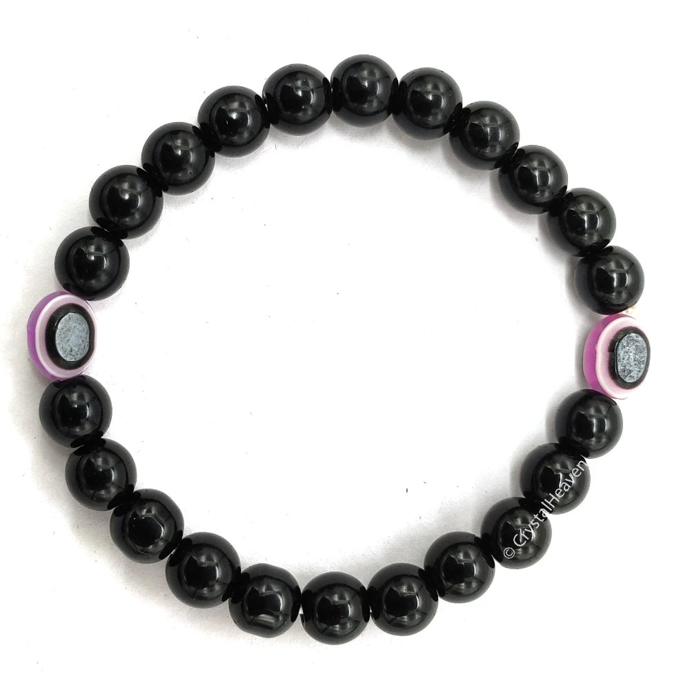Purple and Black Obsidian Evil Eye Bracelet
