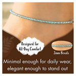 Aqua Chalcedony Anklet - 2mm Faceted Beads (Silver)