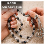 Black Rutilated Quartz Crystal Tasbih (Silver)