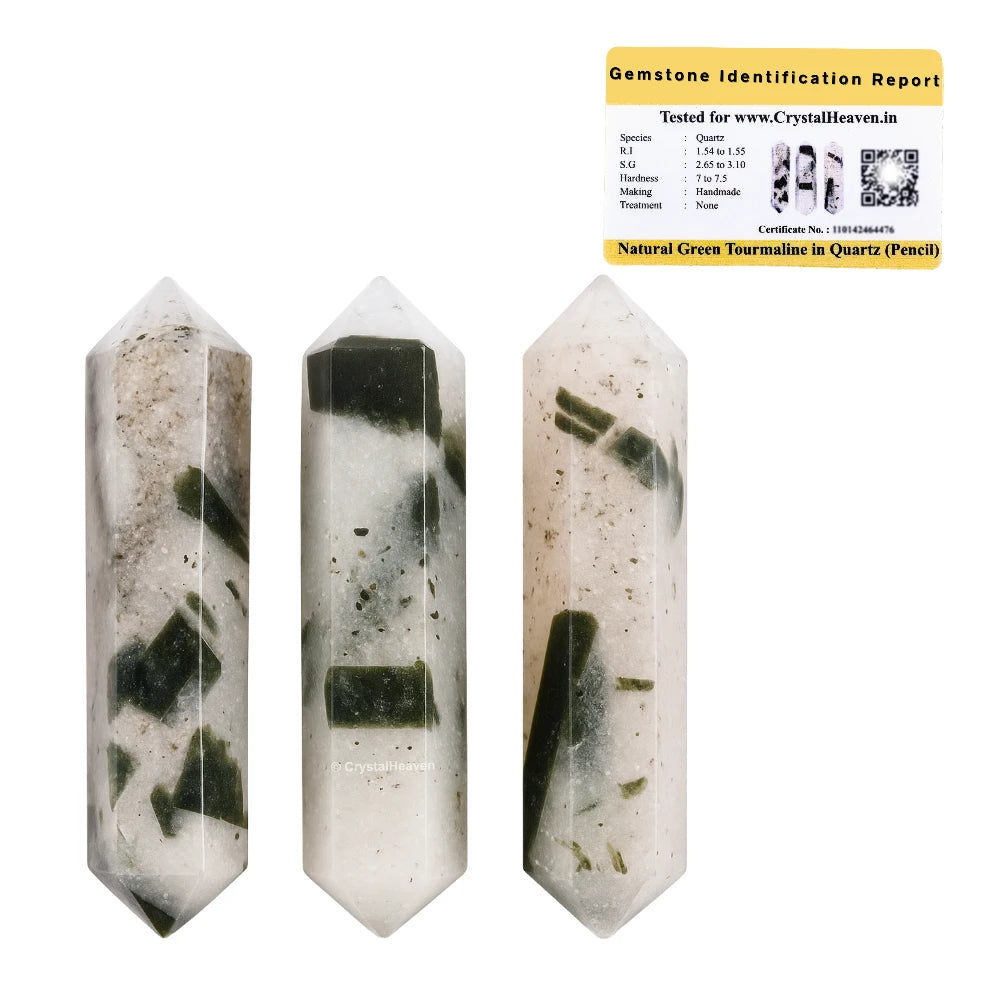 Green Tourmaline in Quartz Pencil Points (Double Terminated) (Set of 10)