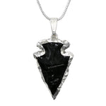 Black Obsidian Arrow Head Pendant - Silver Plated