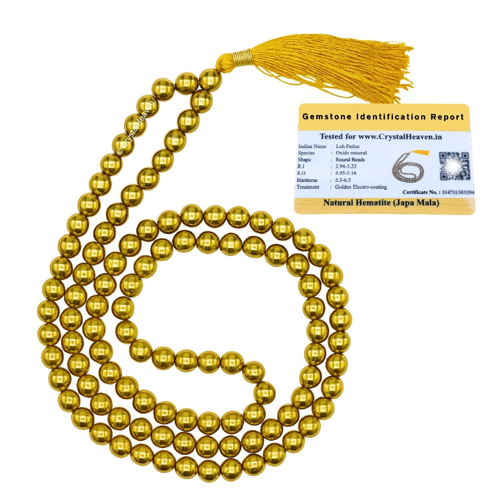 Golden Hematite Japa Mala (Without Knot)