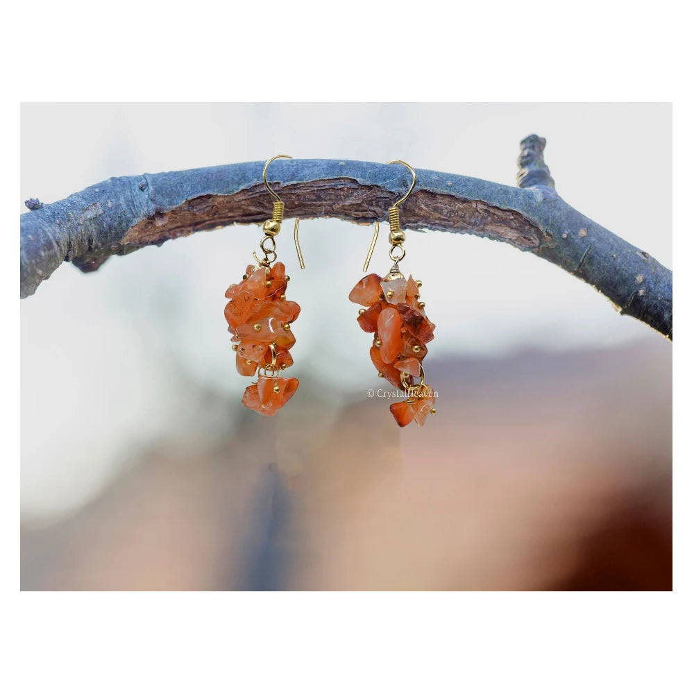 Carnelian Crystal Earrings (Gold)