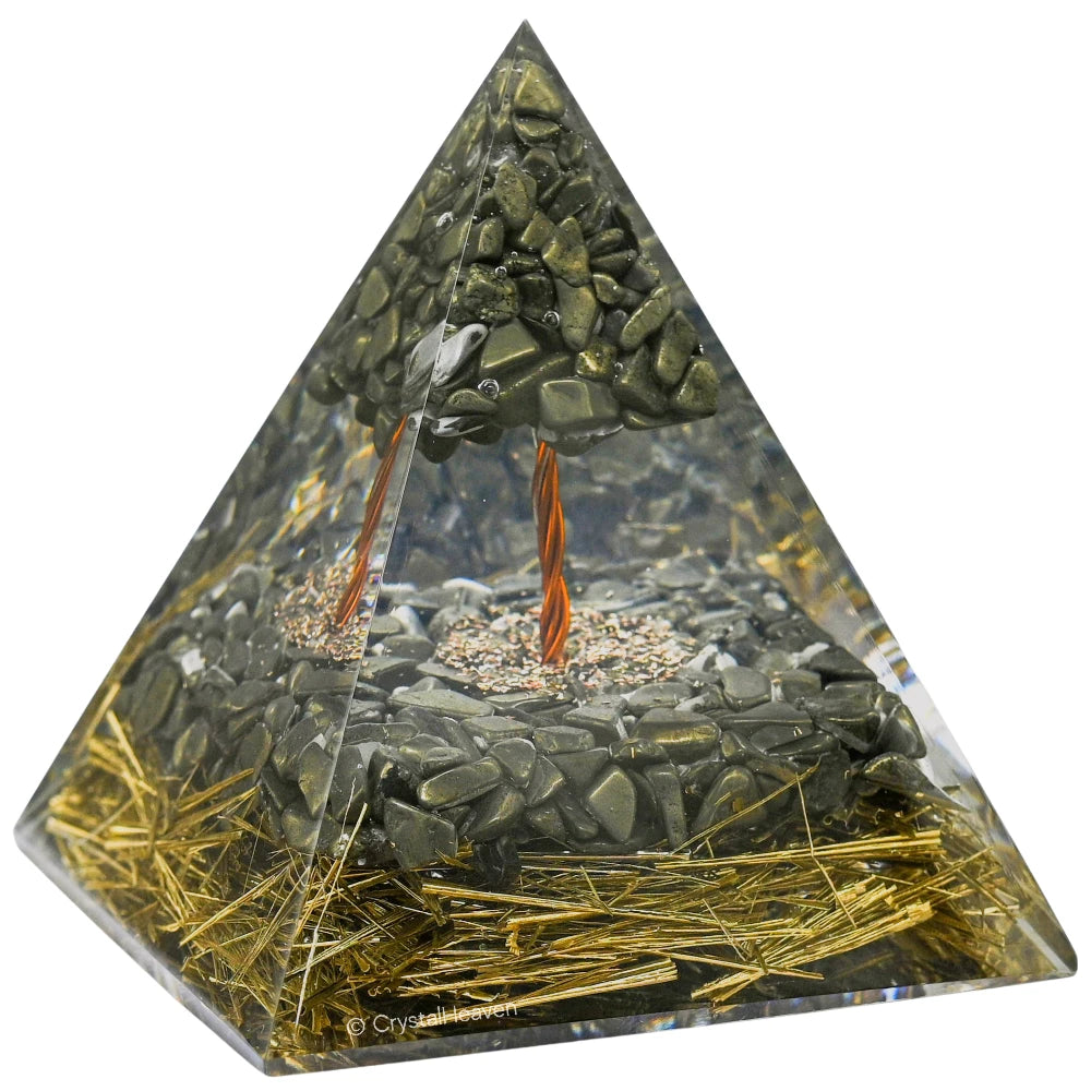 Pyrite Crystal Orgone Pyramid with Pyrite Tree - 105 mm