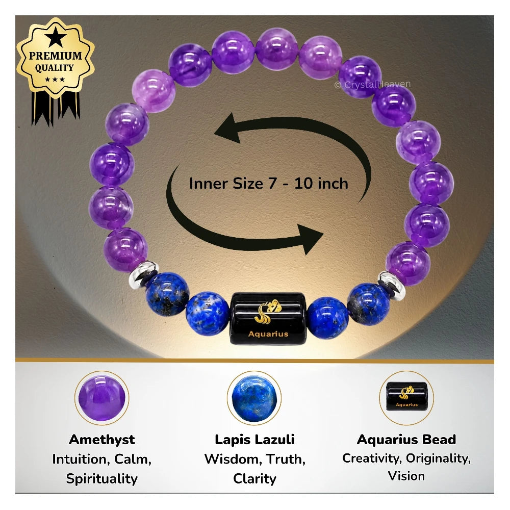 Aquarius Bracelet (कुंभ राशि) - Amethyst & Lapis Lazuli