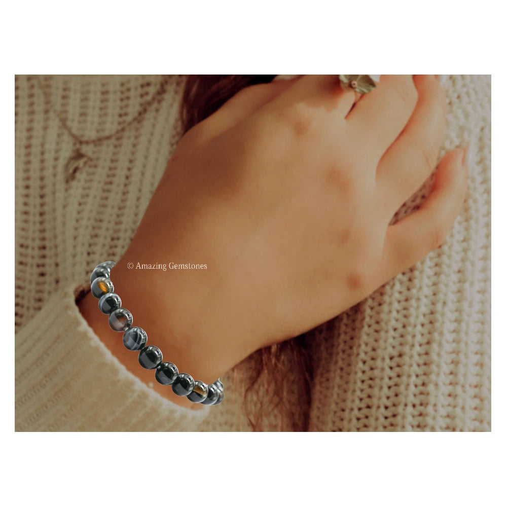 Black Banded Agate Hakik Bracelet (Elastic)