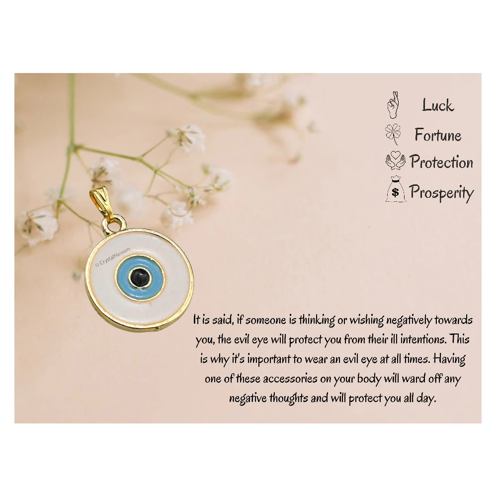 White Evil Eye Pendant Necklace - Round (Gold)