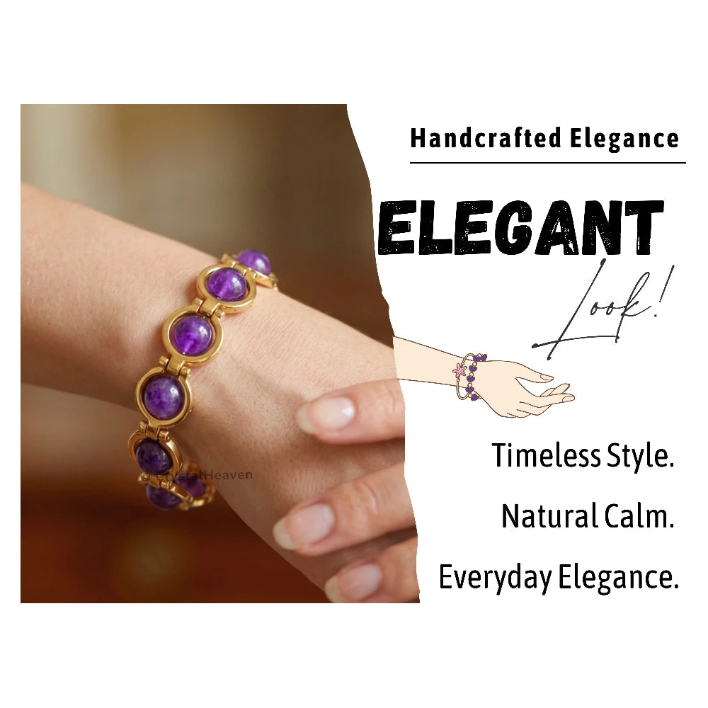 Amethyst Bracelet - Round Gold Chain