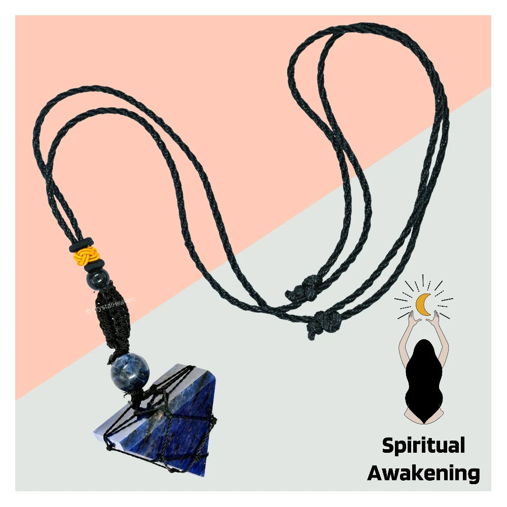 Sodalite Pyramid Macrame Pendant Necklace