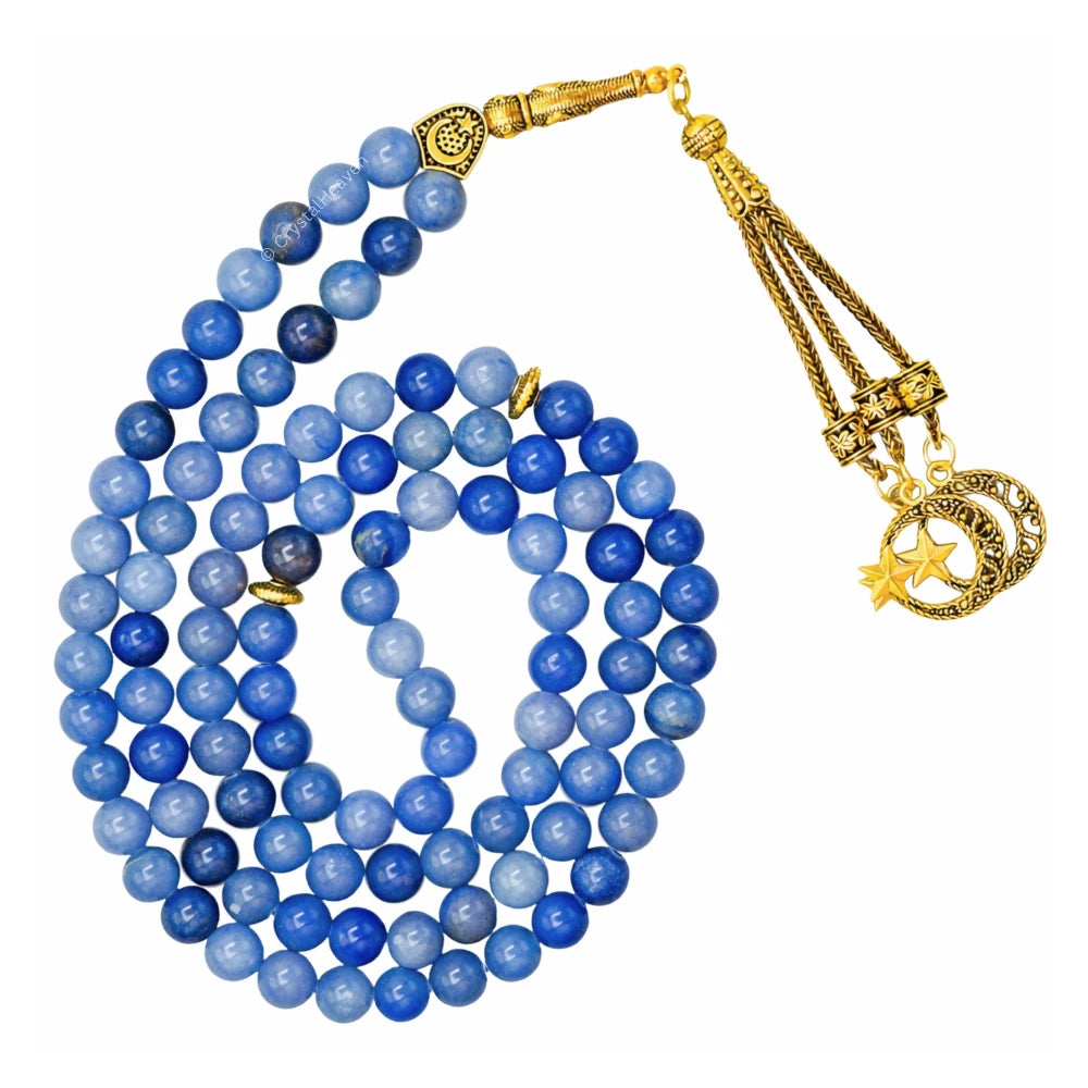 Blue Aventurine Crystal Tasbih (Gold)