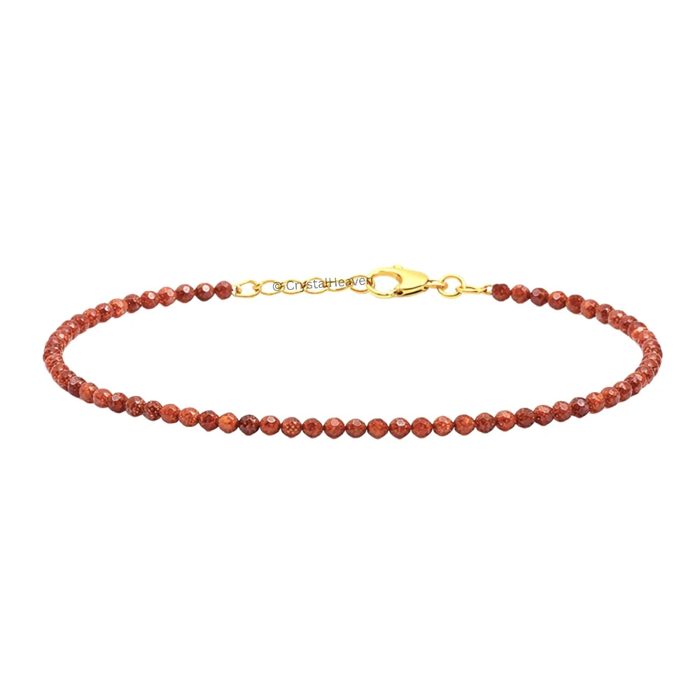 Red Goldstone Bracelets - 2mm Faceted Beads (Gold)