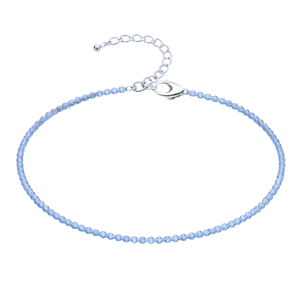 Blue Chalcedony Anklet - 2mm Faceted Beads (Silver)