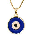 Blue Evil Eye Pendant Necklace - Round (Gold)