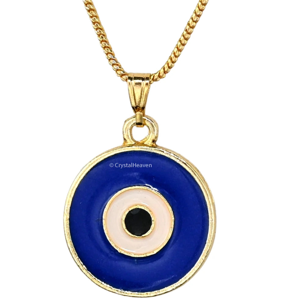 Blue Evil Eye Pendant Necklace - Round (Gold)