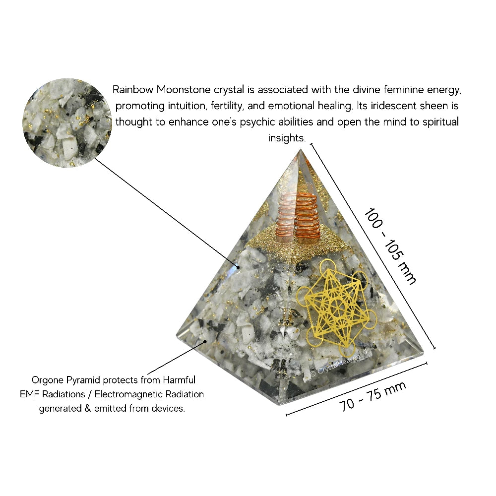 Rainbow Moonstone Crystal Orgone Pyramid - 105 mm