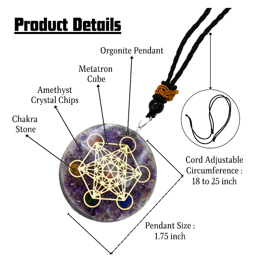 Amethyst Crystal Orgone Pendant - Metatron Cube