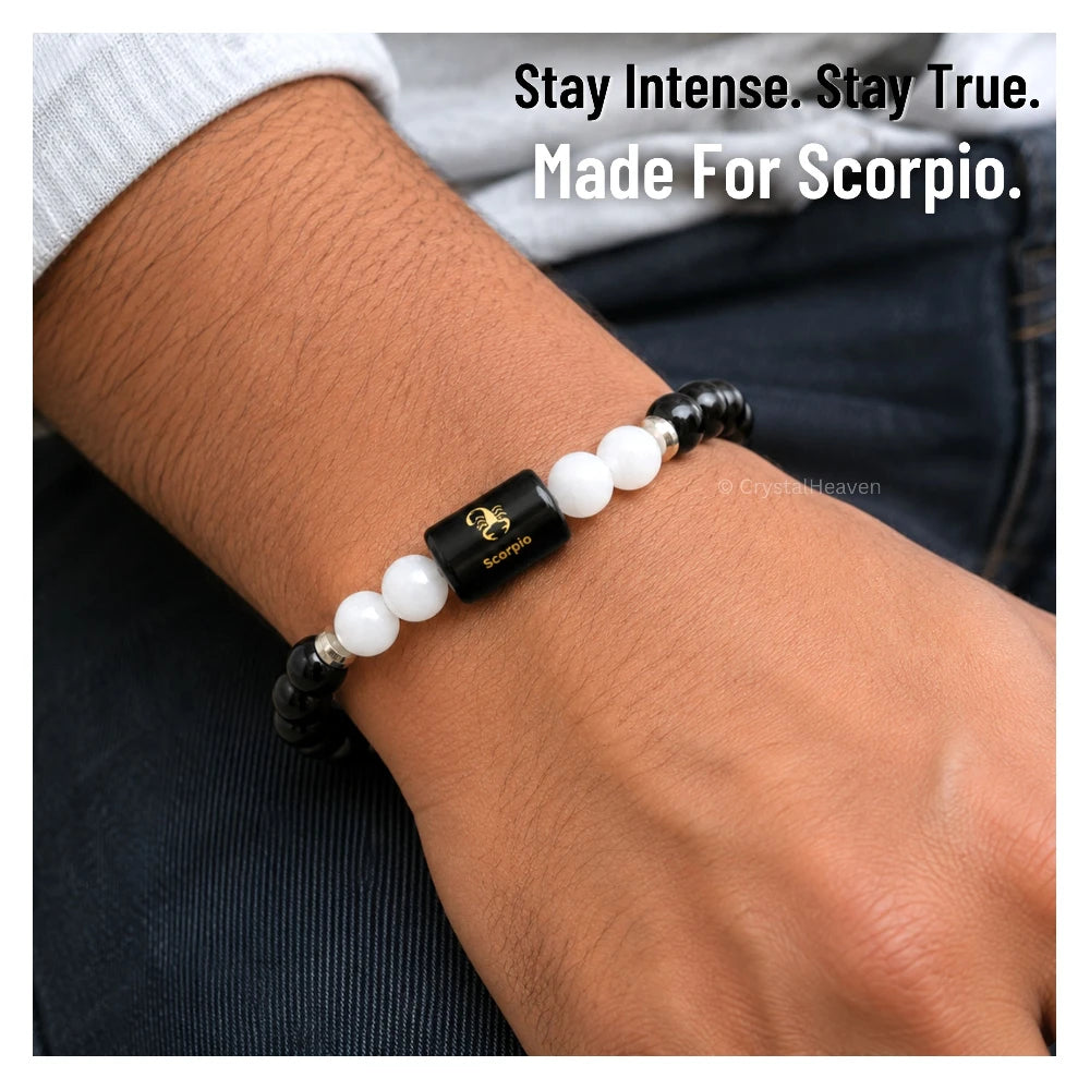 Scorpio Bracelet (वृश्चिक राशि) - Black Obsidian & Milky Quartz