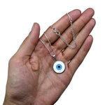 White Evil Eye Pendant Necklace - Round (Silver)