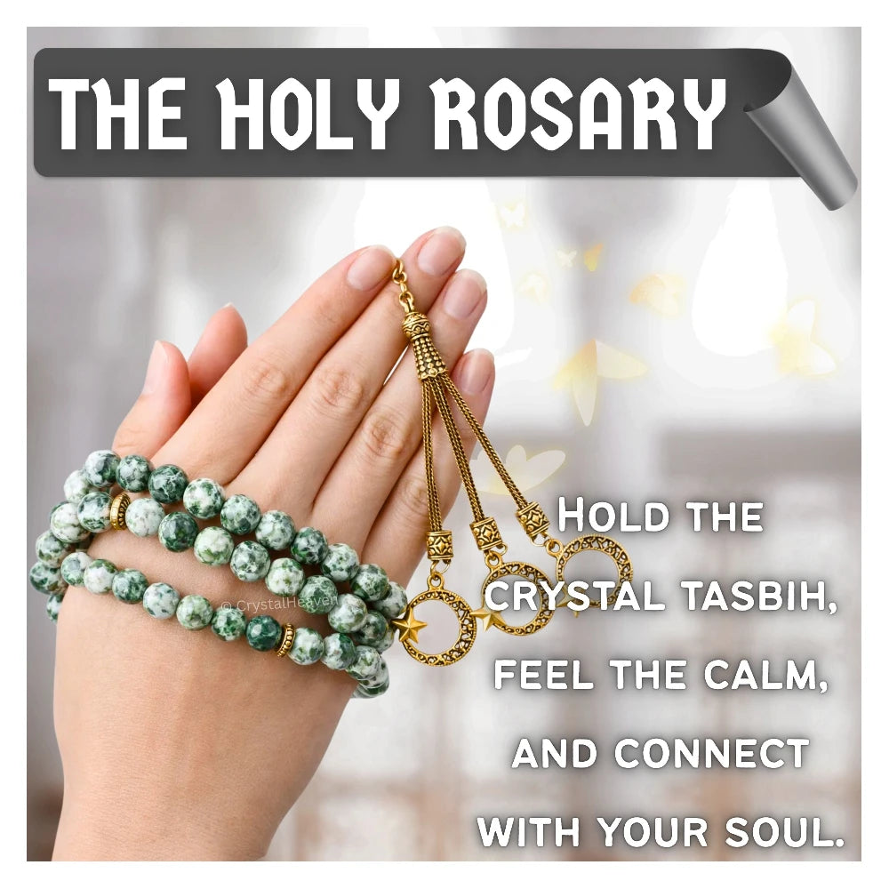 Tree Agate Crystal Tasbih (Gold)