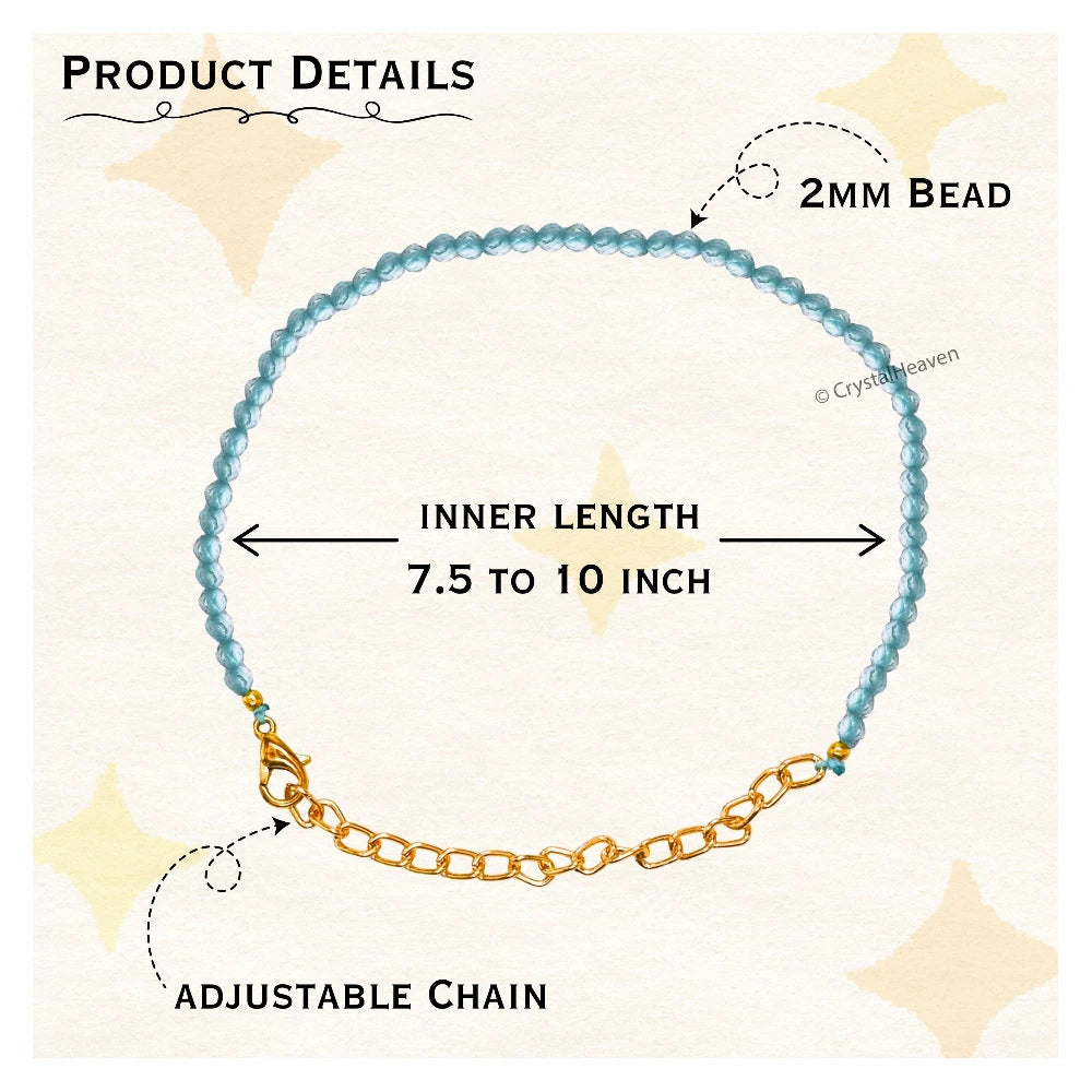 Sky Apatite Bracelets - 2mm Faceted Beads (Gold)