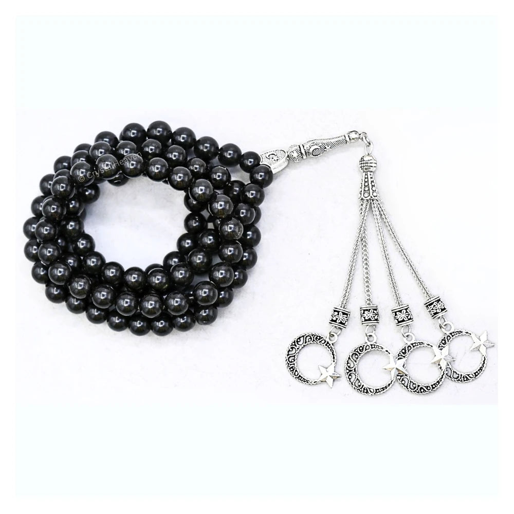 Silver Sheen Obsidian Crystal Tasbih (Silver)