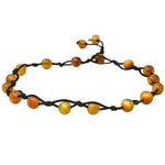 Yellow Cats Eye Anklet (Hand Knotted)