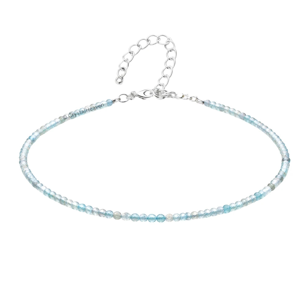 Sky Apatite Anklet - 2mm Faceted Beads (Silver)