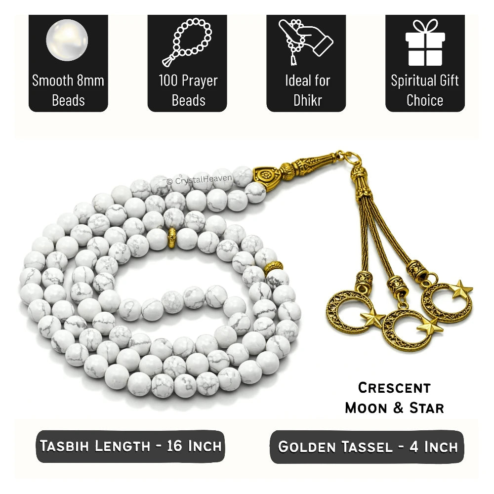 Howlite Crystal Tasbih (Gold)