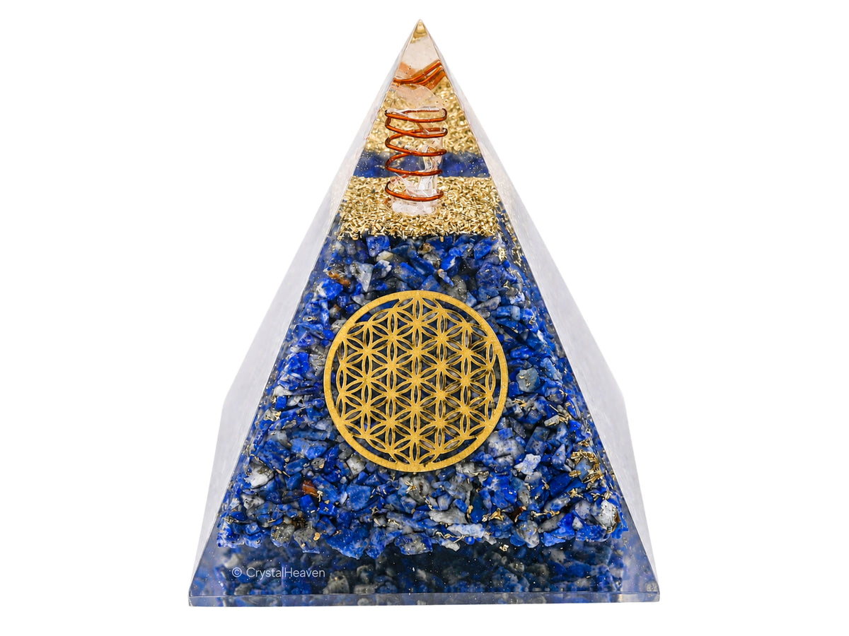 Lapis Lazuli Flower of Life Crystal Orgone Pyramid - 105 mm