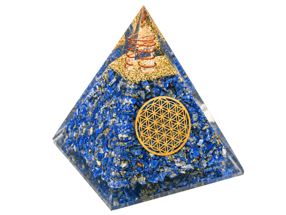 Lapis Lazuli Flower of Life Crystal Orgone Pyramid - 105 mm