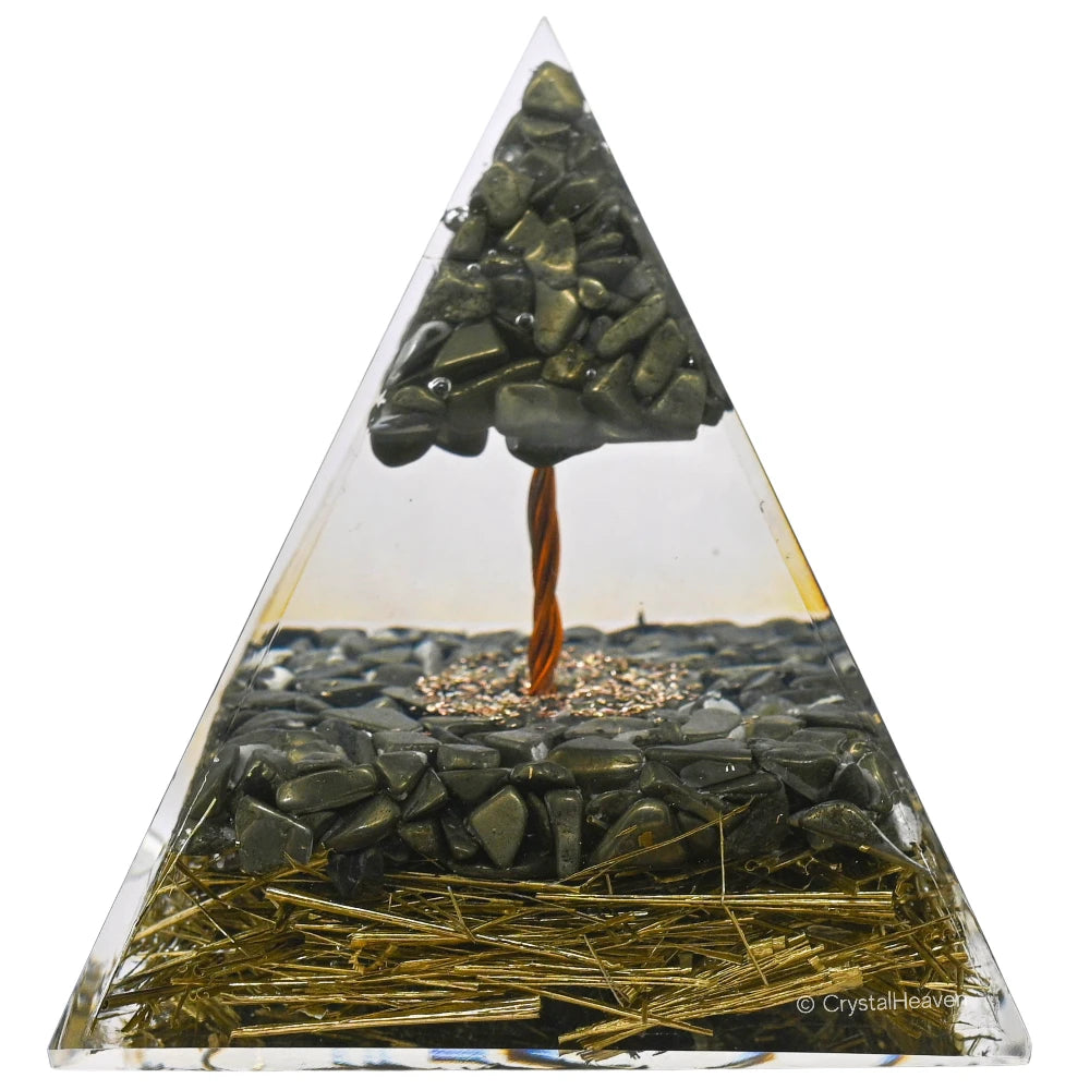 Pyrite Crystal Orgone Pyramid with Pyrite Tree - 105 mm