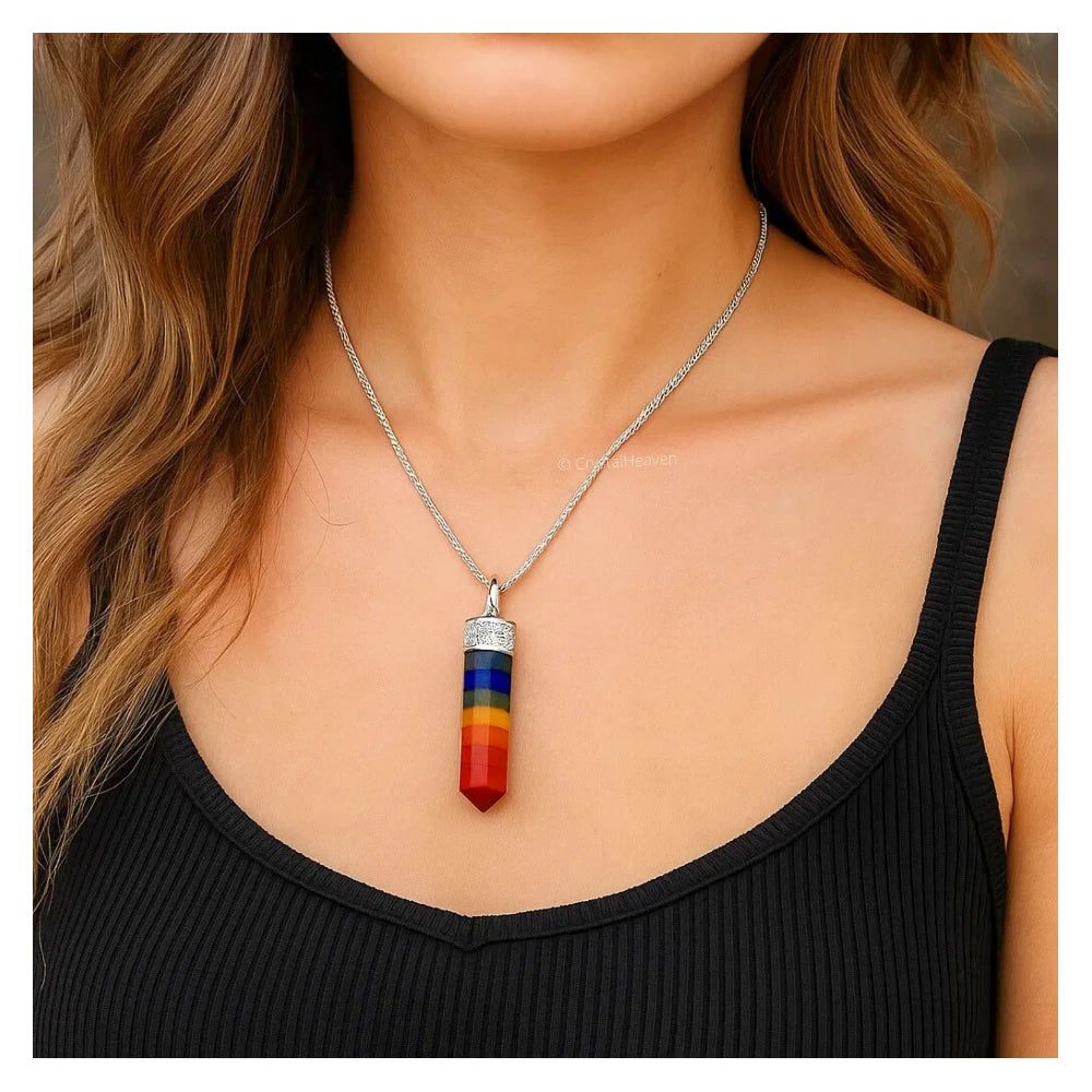 7 Chakra Necklace - Pencil Point (Silver)