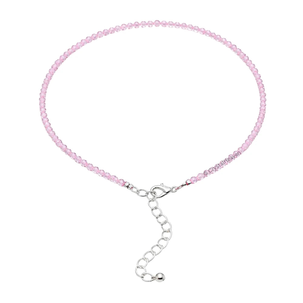 Rose Quartz Anklet - 2mm Faceted Beads (Silver)