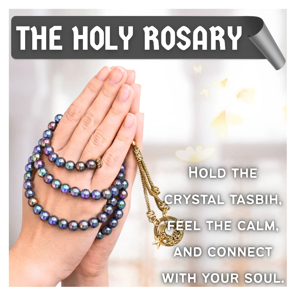 Rainbow Hematite Crystal Tasbih (Gold)