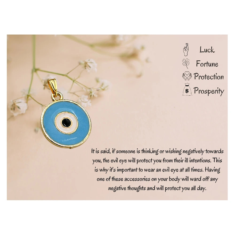 Sky Blue Evil Eye Pendant Necklace - Round (Gold)