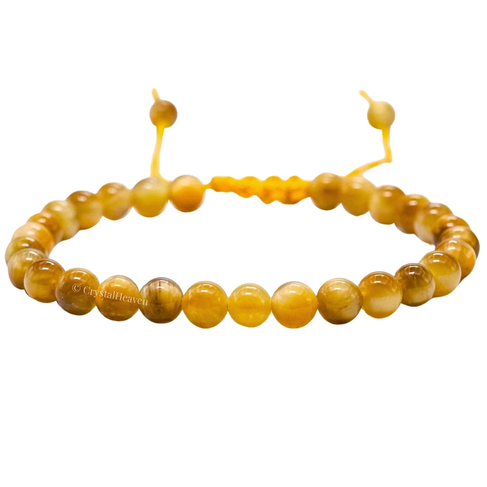 Yellow Cat's Eye Healing Crystal Bracelets - 6mm Beads (Adjustable)