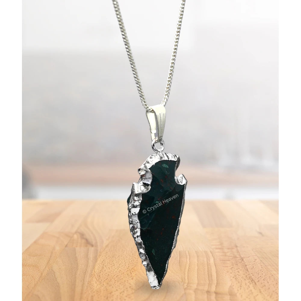 Bloodstone Arrow Head Pendant - Silver Plated