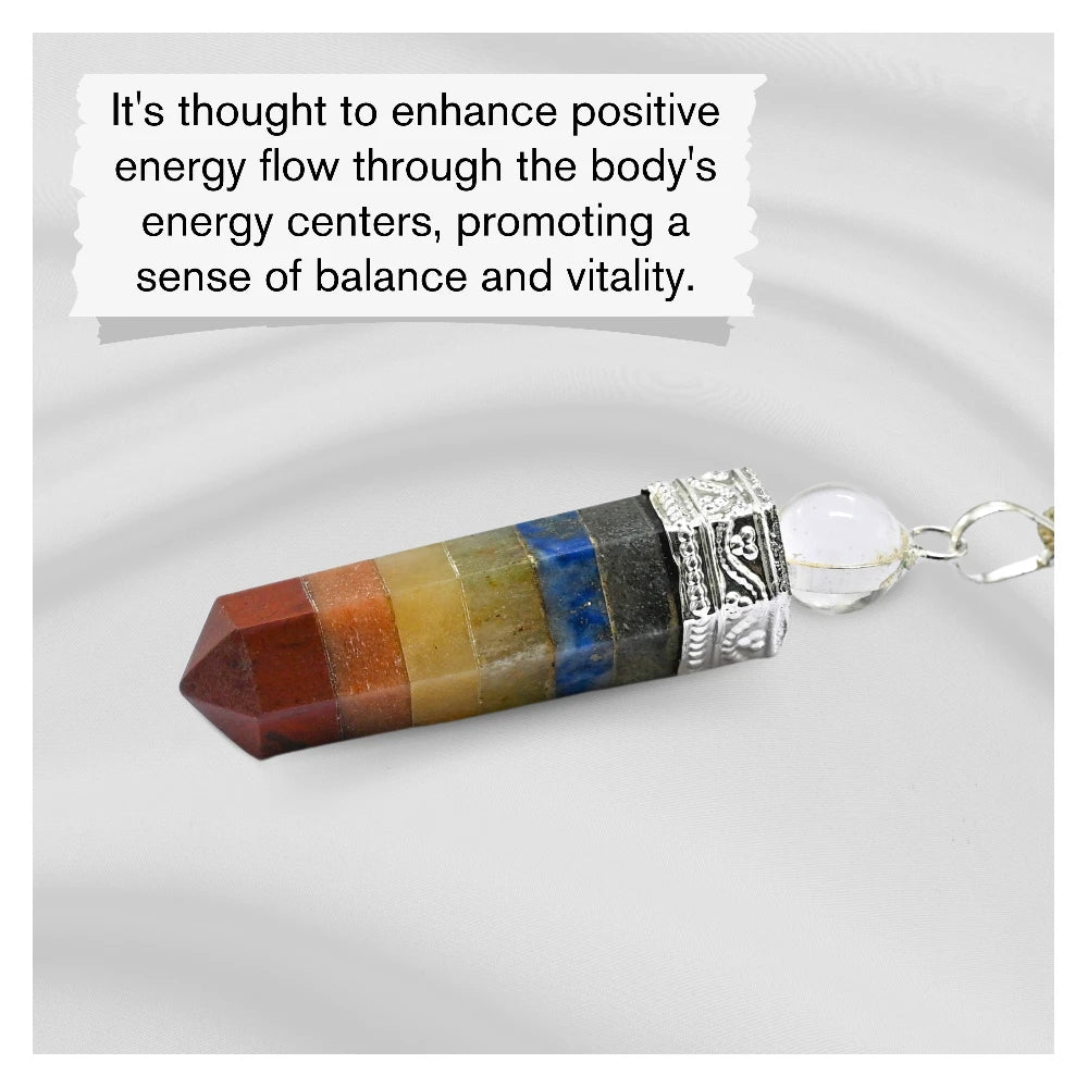 7 Chakra with quartz Necklace - Pencil Point (Silver)