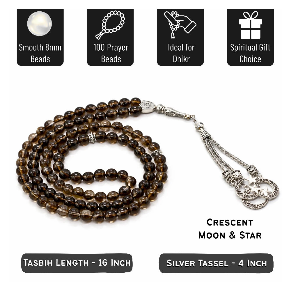 Smoky Quartz Crystal Tasbih (Silver)