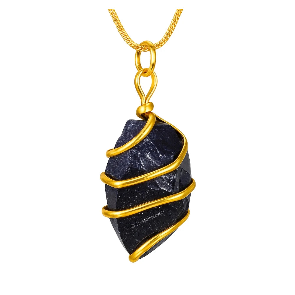 Blue Goldstone Necklace - Raw Crystal (Gold)