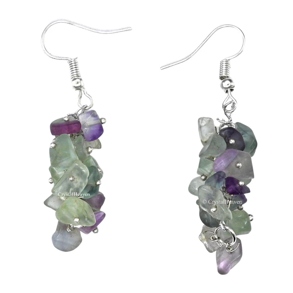 Multi Fluorite Crystal Earrings (Silver)