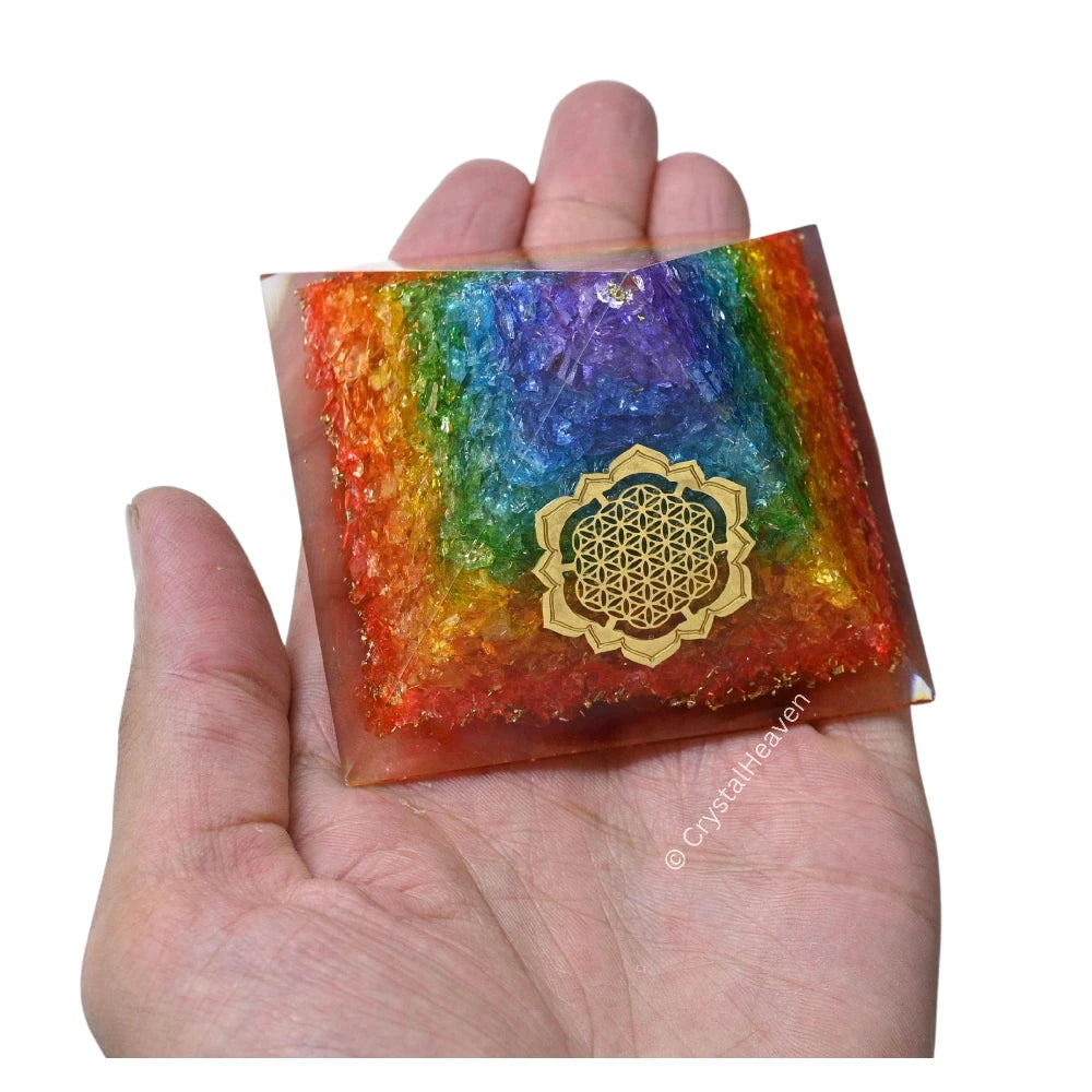 7 Chakra Onyx Orgone Pyramid (Lotus Flower Of Life)