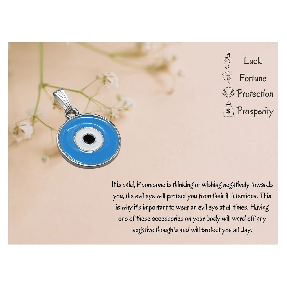 Sky Blue Evil Eye Pendant Necklace - Round (Silver)