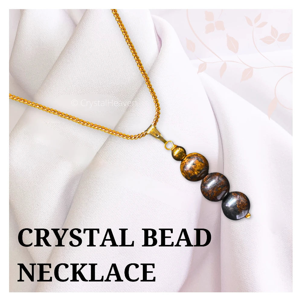 Bronzite Crystal Bead Necklace (Gold)
