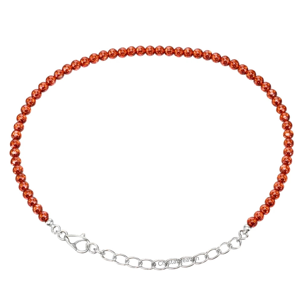 Red Goldstone Bracelets - 2mm Faceted Beads (Silver)