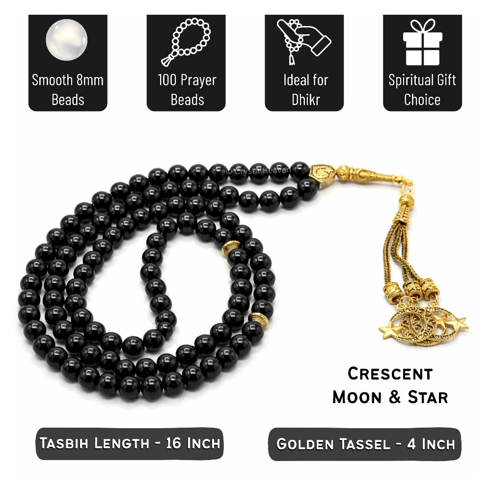 Black Obsidian Crystal Tasbih (Gold)