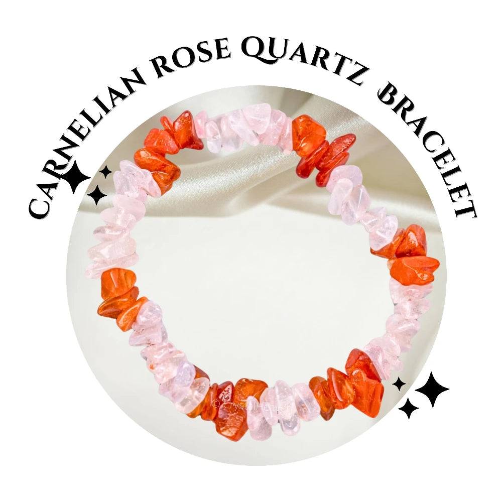 Rose Quartz & Carnelian Chips Bracelet
