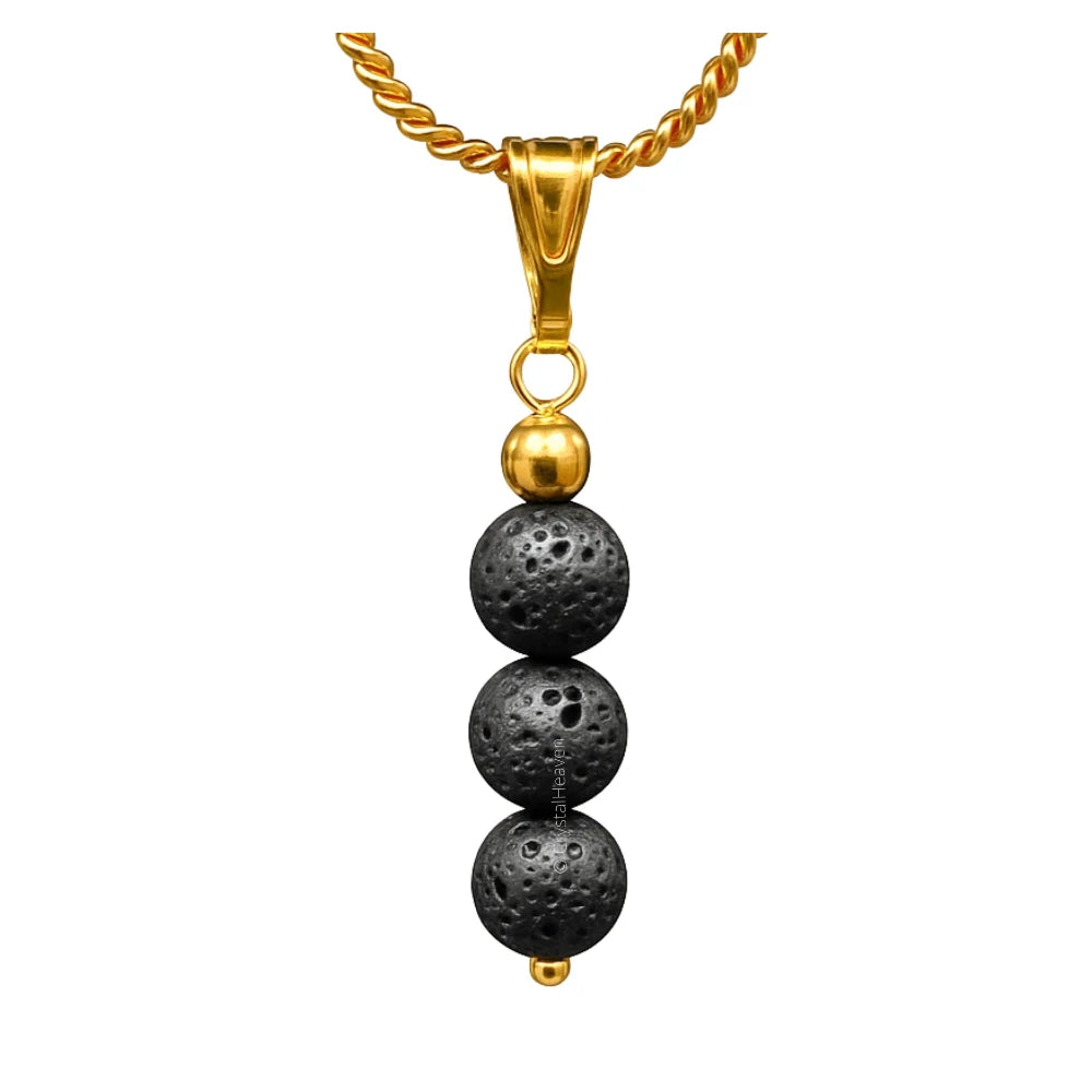 Lava Stone Crystal Bead Necklace (Gold)