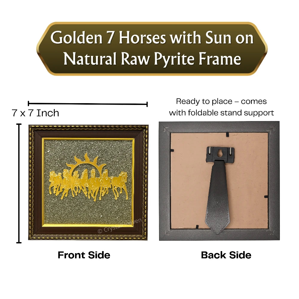 7 Horses with Sun on Natural Pyrite Frame – Vastu Decor