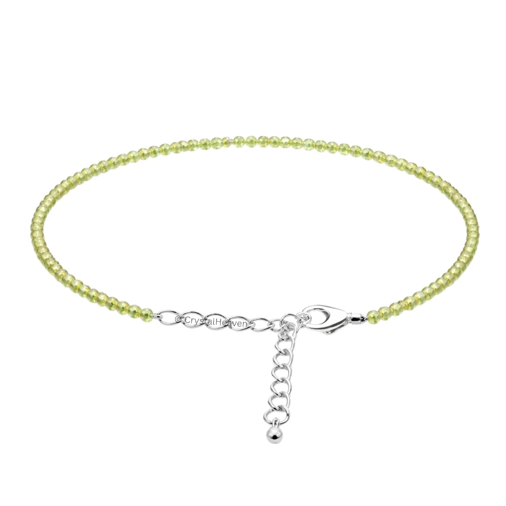 Peridot Anklet - 2mm Faceted Beads (Silver)